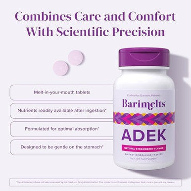 Barimelts Adek - 60 Fast-Dissolving Tablets (2-Month Supply) - Sugar- Bariatric Vitamins For Women Including Vitamin A, Vitamin D, Vitamin E & Vitamin K, Natural Strawberry FlavorÃƒÂ¢Ã¢â€šÂ¬Ã¢â‚¬Â¹