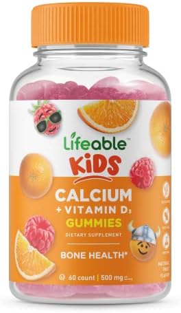 Lifeable Calcium With Vitamin D Kids + Iron & Vitamin C Kids Gummies Bundle Great Tasting Vitamin Supplement Gluten Gmo Chewable Gummy