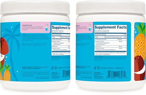 Wellah Creatine For Women (50 Servings) Blue Hawaii - 3G Of Creatine Monohydrate Powder With Dandelion & Cranberry Extract