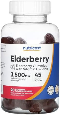 Nutricost Elderberry Gummies With Vitamin C & Zinc 90 Gummies Gluten Vegetarian