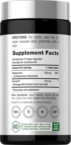 Horbaach Ashwagandha and Magnesium Glycinate 120 Vegan Capsules Support Supplement for Stress NonGMO Gluten Free