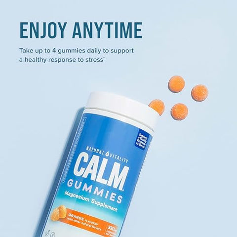 Natural Vitality Calm Magnesium Supplement AntiStress Gummies Vegan GlutenFree Orange Flavor 120 Gummies