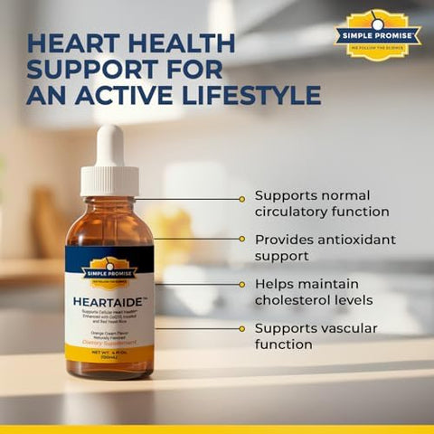 Simple Promise Heartaide - Heart Health Supplement - Red Yeast Rice With Coq10 (200Mg & 100Mg) & Inositol - Liquid Drops For Cholesterol & Cardiovascular Support - 4 Fl Oz Orange Cream Flavor