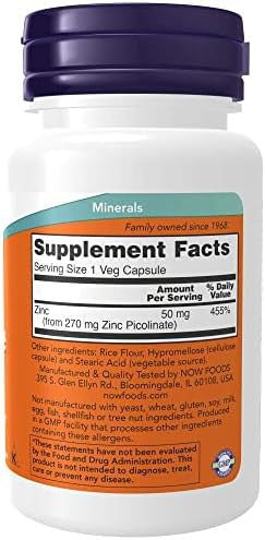 Now Foods Zinc Picolinate 50Mg,120 Capsules (Pack Of 2)