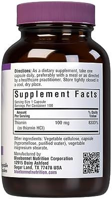 Bluebonnet Vitamin B1 100 Mg Vegetable Capsules 100 Count