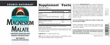 Source Naturals Magnesium Malate - 3750Mg Per Serving - Essential Magnesium Malic Acid Supplement - 180 Tablets