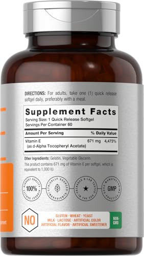 Horbaach Vitamin E Softgels 60 Count 1000 Iu