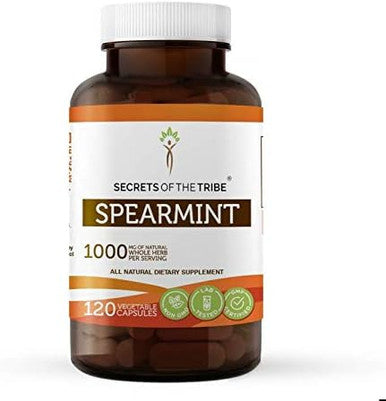 Secrets of the Tribe Spearmint Capsules 1000 mg Spearmint (Mentha spicata) Dried Leaf, Women's Hormone Support Supplement (120 Capsules)