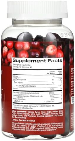 California Gold Nutrition Cranberry & Probiotic Gummies Natural Cranberry 90 Vegetarian Gummies