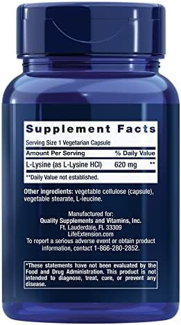 Life Extension Lysine 620Mg And Zinc 50Mg - 100 Vegetarian Capsules And 90 Vegetarian Capsules