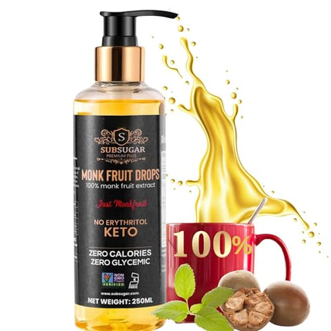 SubSugar Monk Fruit Drops Pure Liquid Monk Fruit Sweetener, No Erythritol Sugar Alternative, Concentrated Syrup, Zero Calorie, Sugar-Free for Keto, Coffee, Tea, Food, Kosher, Non-GMO (8 oz)