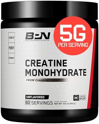 Bare Performance Nutrition Bpn Pure Creatine Monohydrate Powder By Creapure 5G Of Creatine Per Serving Supports Muscle Growth Unflavored Creatine Powder 60 Servings