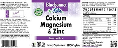 Bluebonnet Calcium Magnesium Zinc Caplets 180 Count