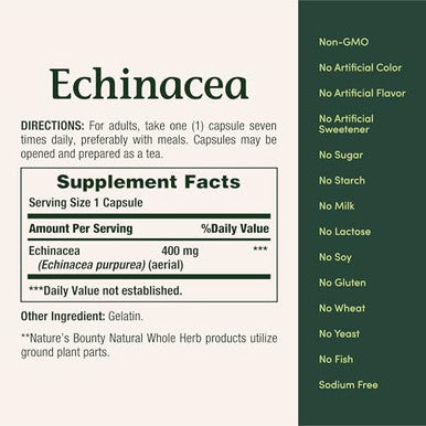 Nature's Bounty Echinacea Herbal Supplement Supports Immune Health 400Mg 100 Capsules