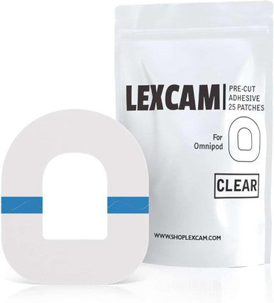 Lexcam Adhesive Patches Pre-Cut for Omnipod 5, Dash Pack of 25 Waterproof, Transparent Overpatches for Tubeless, automated Pump, Sensor is NOT Included