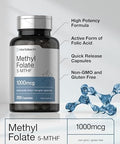 Horbaach Methyl Folate Supplement 1000 mcg 200 Capsules 5MTHF Folic Acid NonGMO Gluten Free Methylfolate