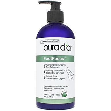 Pura D'Or 16 Oz Footfocus Organic Aloe Vera Gel For Severe Cracked Heel Repair Foot Care Products - Soothes Sore Feet Extra Strength Feet Care - Vitamin E Peppermint Tea Tree & Eucalyptus Oil