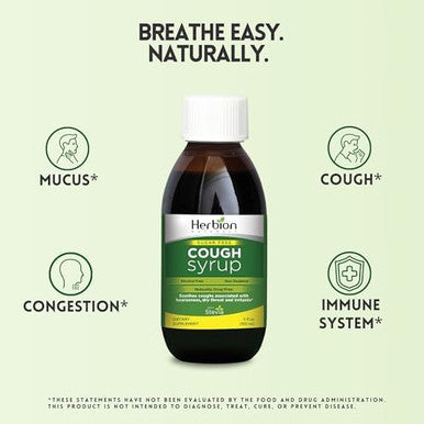 Herbion Naturals Sugar Cough Syrup With Stevia 5 Fl Oz Helps Relieve Cough And Soothes Sore Throat Naturally Optimizes Immune System 3 Packs