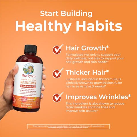 Maryruth'S Maryruth'S Liquid Morning Multivitamin Hair Growth (Peach Mango 15.22Oz) & Iron Liquid (Berry) Clean Label Project Verified Beauty Immunity & Overall Health Vegan Non-Gmo