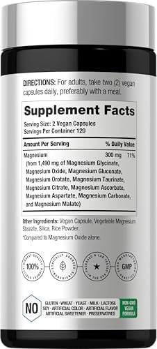 Horbaach Magnesium Complex 1490 mg 240 Capsules 10 Forms of Elemental Magnesium Vegan NonGMO Gluten Free