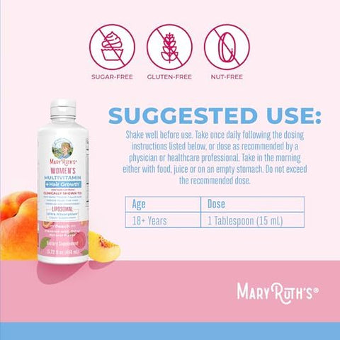 MaryruthS WomenS Multivitamin + Hair Growth Liposomal (Peach) and Liquid Nighttime Multimineral (Coconut 15Oz) Clean Label Project Verifieda' Vegan Beauty Bedtime Routine and Overall Health