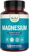 Nested Naturals Magnesium Glycinate Chelate 200Mg Chelated Magnesium Supplement For Muscle Cramps Relaxation & Sleep Support 100% Albion Traccs Buffered Magnesium Glycinate 120 Vegan Capsules