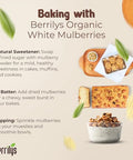 Berrilys Organic Dried Mulberries - White Mulberry, Non-GMO, Unsulfured, Raw, Kosher, Vegan - Healthy Berries, Superfood, No Sugar Added, USDA Organic Certified, FDA Registered Facility - 10oz