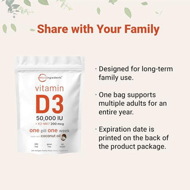 Micro Ingredients Vitamin D3 + K2 Mk 7 240 Softgels 50000 Iu