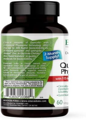 Emerald Labs Quercetin Phytosome Plus - Vegan Antioxidant & Immune Support Supplement - Contains Quercetin & Zinc - 60 Vegetable Capsules (60-Day Supply)