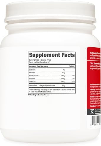 Ketologic Grass Fed Collagen Hydrolysate Powder (Vanilla) (1 Lb) 37 Servings 11 G Collagen Per Serving 10 G Protein Per Serving Grassfed Collagen Peptides