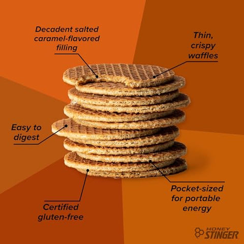 Honey Stinger Organic Gluten Free Salted Caramel Waffle | Energy Stroopwafel for Exercise, Endurance and Performance | Sports Nutrition for Home & Gym, Pre and Post Workout | Box of 6 Waffles, 6.36 Oz