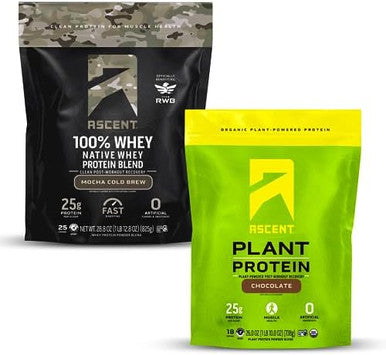 Ascent Whey + Plant Protein Powder - Mocha Cold Brew 2 Lb & Chocolate 18 Servings