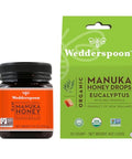Wedderspoon Raw Premium Manuka Honey KFactor 16 (8.8 Oz, Pack of 1) and Manuka Honey Drops Eucalyptus & Bee Propolis (20 Count, Pack of 1) - Genuine New Zealand Honey, Perfect Remedy For Dry Throats