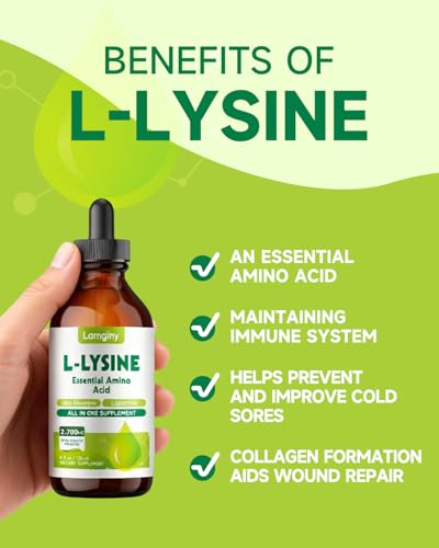 Lamginy L-Lysine 1000Mg Supplement Liposomal Lysine Liquid Drops For Adults Essential Amino Acid - Immune Support Skin & Lip Health Collagen Synthesis Vegan Non-Gmo & Gluten-Free 4 Fl Oz