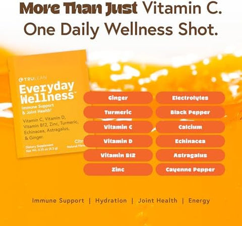 TRULEAN Everyday Wellness Shot Powder Drink Mix Immune Support Supplement with Vitamin C Zinc Ginger Turmeric and Electrolytes Travel Wellness Shot Packets 0 Sugar Gluten Free 30 Servings