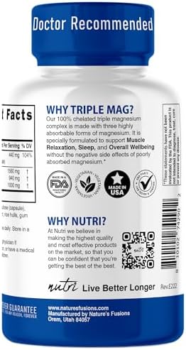 Nutri Triple Magnesium Complex 440mg Magnesium Glycinate Malate and Taurinate 100% Chelated for Maximum Absorption 120 Vegan Capsules Triple Complex Magnesium Magnesio Triple Complex