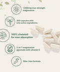 Micro Ingredients Pure Magnesium Glycinate 1000Mg 300 Capsules 100 Chelated For Max Absorption Enhanced With Vitamin C Only Uses Active Ingredients