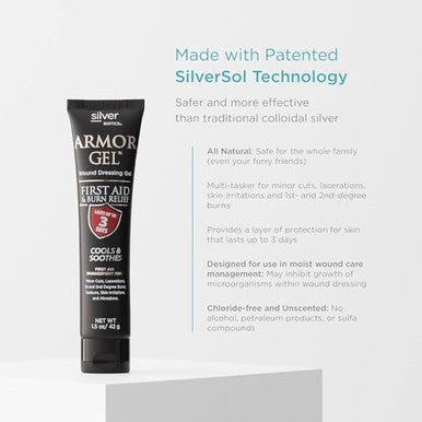 American Biotech Labs Silver Biotics Armor Gel Wound Dressing Gel First Aid + Burn Relief 24 Ppm Silver Gel 1.5 Oz