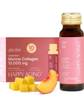 Happy Aging Marine Collagen Peptides Glow Shot 10000Mg - Liquid Collagen For Women With Liposomal Delivery - Promotes Skin Hydration Elasticity & Radiance - Supports Hair & Nails 10 Shots