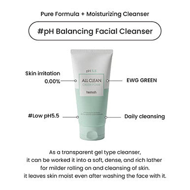 Heimish All Clean Green Foam Moisturizing Face Cleanser Hydrating Gentle Gel Cleanser Daily Face Wash For Sensitive Skin With Amino Acid P.H 5.5 For Double Cleansing Korean Skincare 5.3Oz/150G