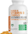 Bronson Super B Vitamin B Complex Sustained Slow Release (Vitamin B1, B2, B3, B6, B9 - Folic Acid, B12) Contains All B Vitamins 60 Tablets