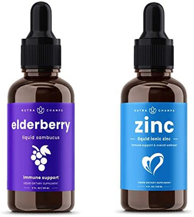 Nutrachamps Black Elderberry Syrup And Organic Zinc Liquid Drops Bundle