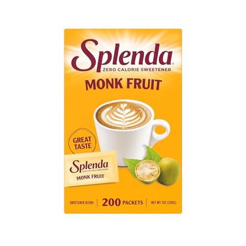 SPLENDA Monk Fruit Zero Calorie Plant Based Sweetener Substitute, Keto Sugar Alternative (200 Count)