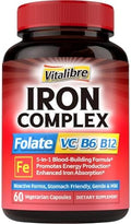 Iron Complex Supplement 60 Capsules and 6 in 1 Magnesium Complex Supplement 120 Capsules NonGMO Gluten