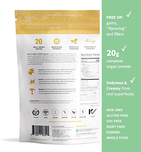 Sprout Living Epic Protein Bundle Chocolate Maca & Vanilla Lucuma (20G Organic Plantbased Protein Powder Vegan Gluten Superfoods) 1Lb 12 Servings