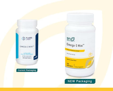 Klaire Labs Sfi Health Omega-3 Mini - Ultra Pure Easy To Swallow Fish Oil Gels For Kids & Adults 150 Milligrams Epa / 100 Milligrams Dha Omega 3 Fatty Acids Lemon Flavor (100 Softgels)