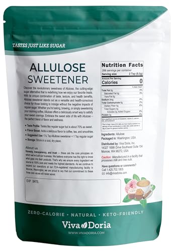 Viva Doria Allulose Sweetener, 5 lb (2.27 kg) | Zero Calorie Sugar Substitute | Great for Coffee, Tea, Cooking and Baking | Keto Friendly | Non-Erythritol, GMO Free, Gluten Free & Vegan Sweetener