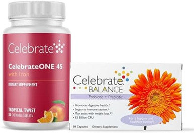 Celebrateone 45 Chewable Multivitamin With Iron & Balance Probiotic Bundle Bariatric Vitamins For Post-Gastric Bypass & Sleeve Gastrectomy Nutritional & Digestive Support
