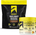 Ascent 100% Whey Protein Powder, Chocolate 4 Lb & Hydration + Energy Electrolytes, Orange Mango 40 Servings