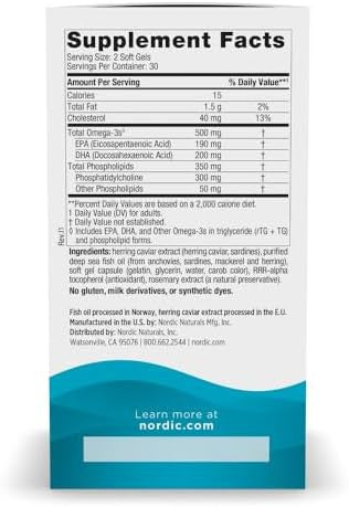 Nordic Naturals Omega3 Phospholipids Unflavored 60 Soft Gels 500 Mg Omega3 & 350 Mg Phospholipids Heart & Brain Health Small Easytoswallow Soft Gels Nongmo 30 Servings